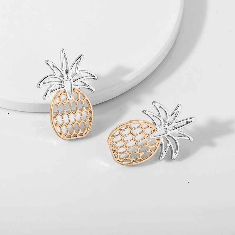 Pineapple two-tone plating earrings