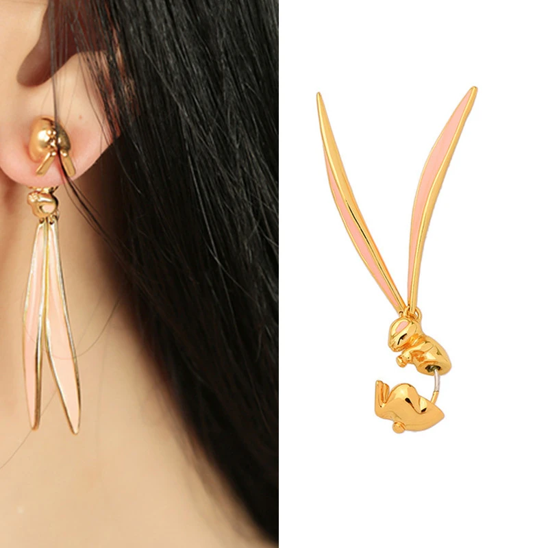 Japan and Korea Cold Wind Joint Rabbit Enamel Tassel Earrings