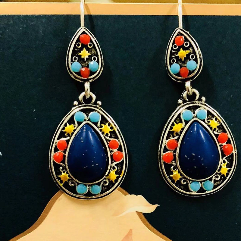 New retro blue earrings bohemian ethnic style