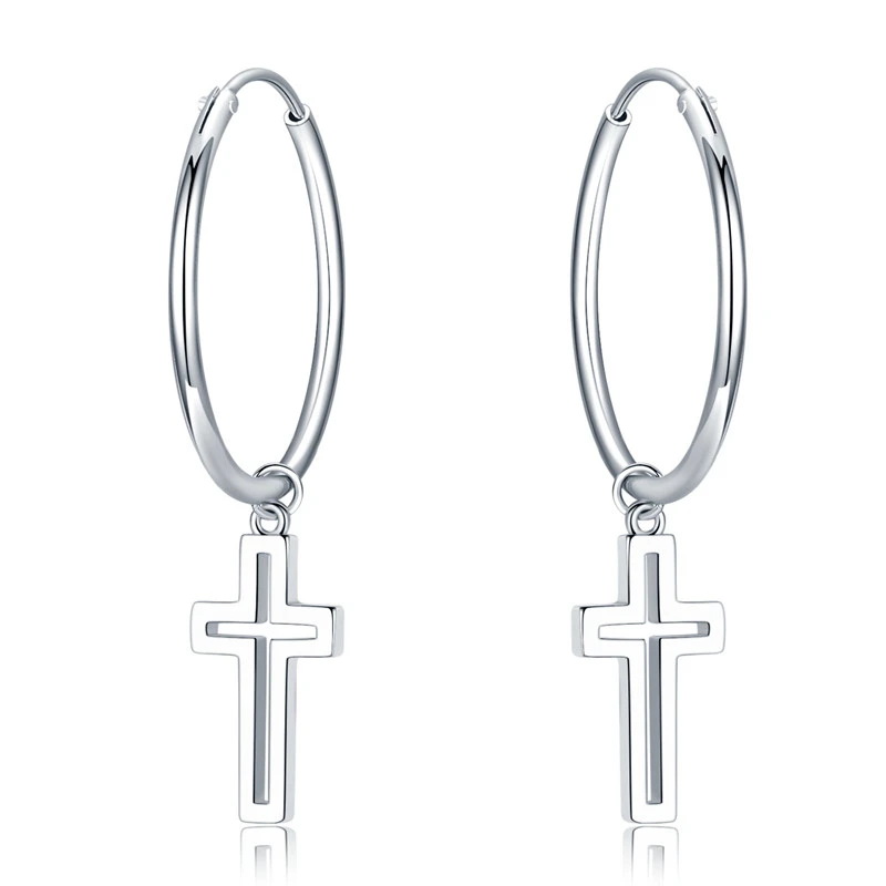 Women's Sterling Silver Ring Cross Earrings