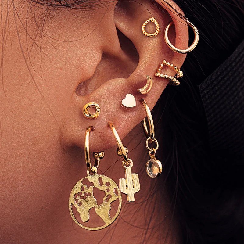 Lady Map Cactus Love Ear Studs Set