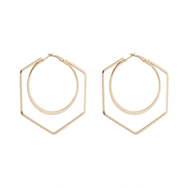 Exaggerated irregular hexagon geometric metal circle earrings