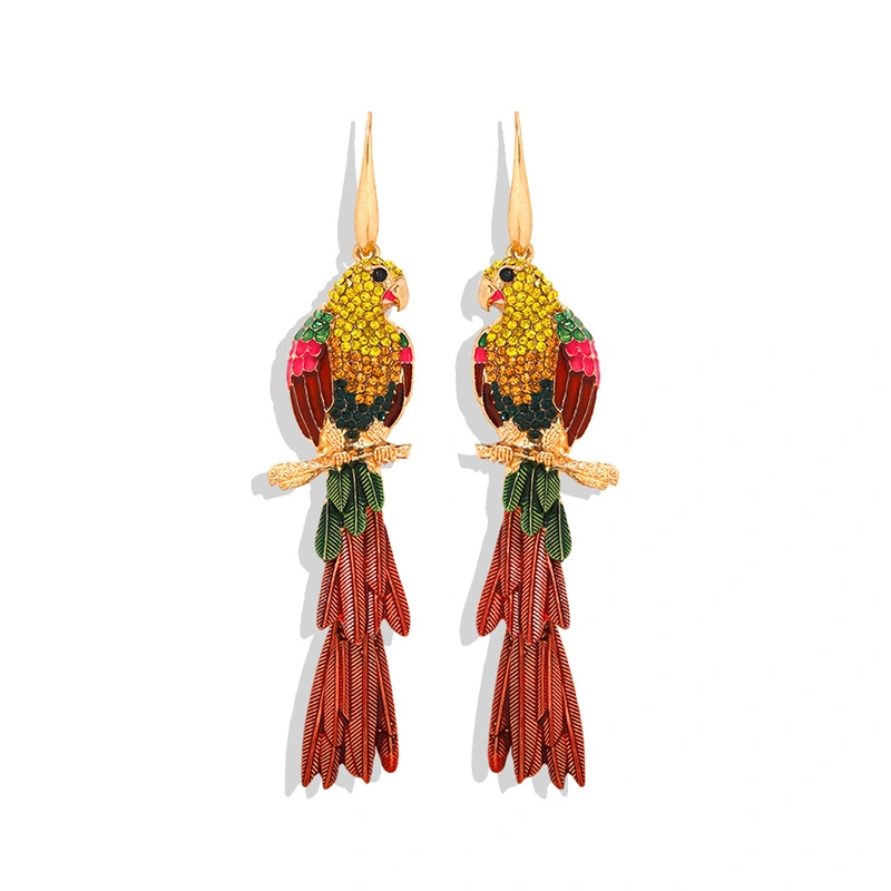 Metal dripping parrot earrings