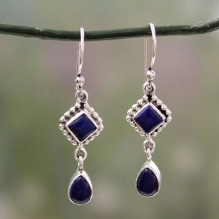 Square lapis lazuli earrings drop pear-shaped earrings