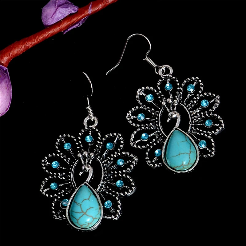 Turquoise peacock earrings