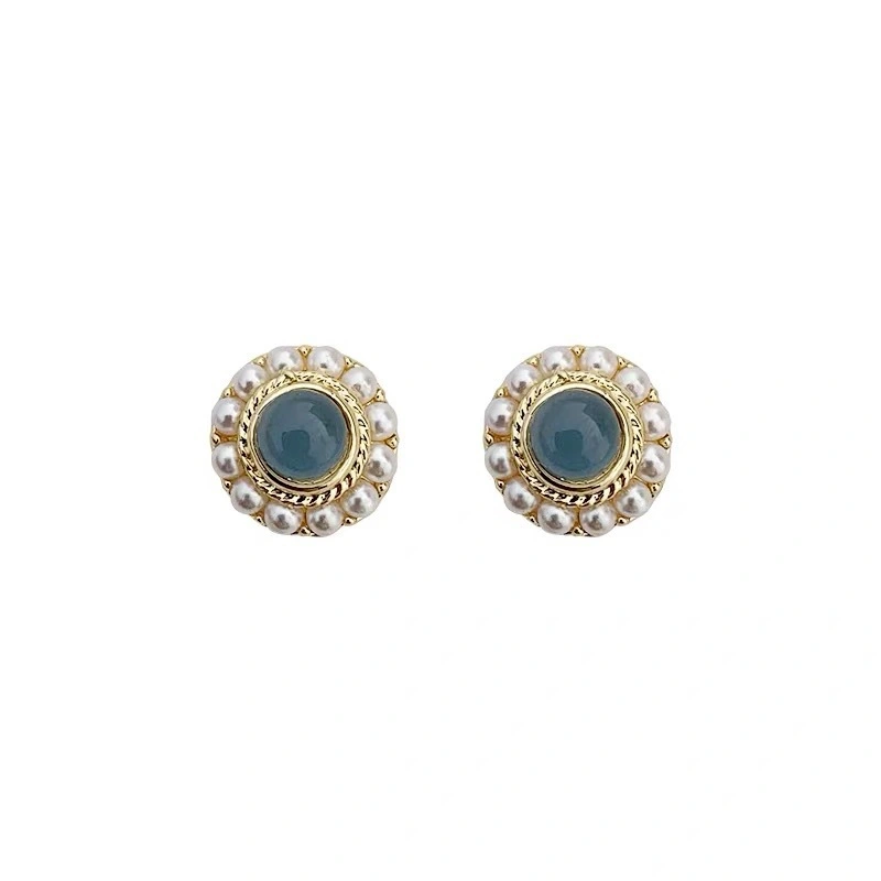 Blue Moon Valley Court French Retro Sapphire Pearl Earrings