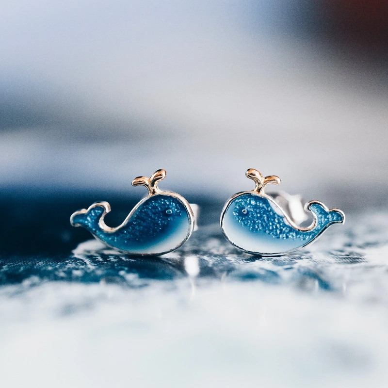 Fashion lovely whale Silver Earrings in summer