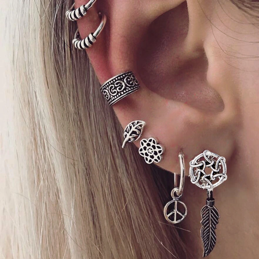 Dream Catcher Leaf Seven-Piece Earrings