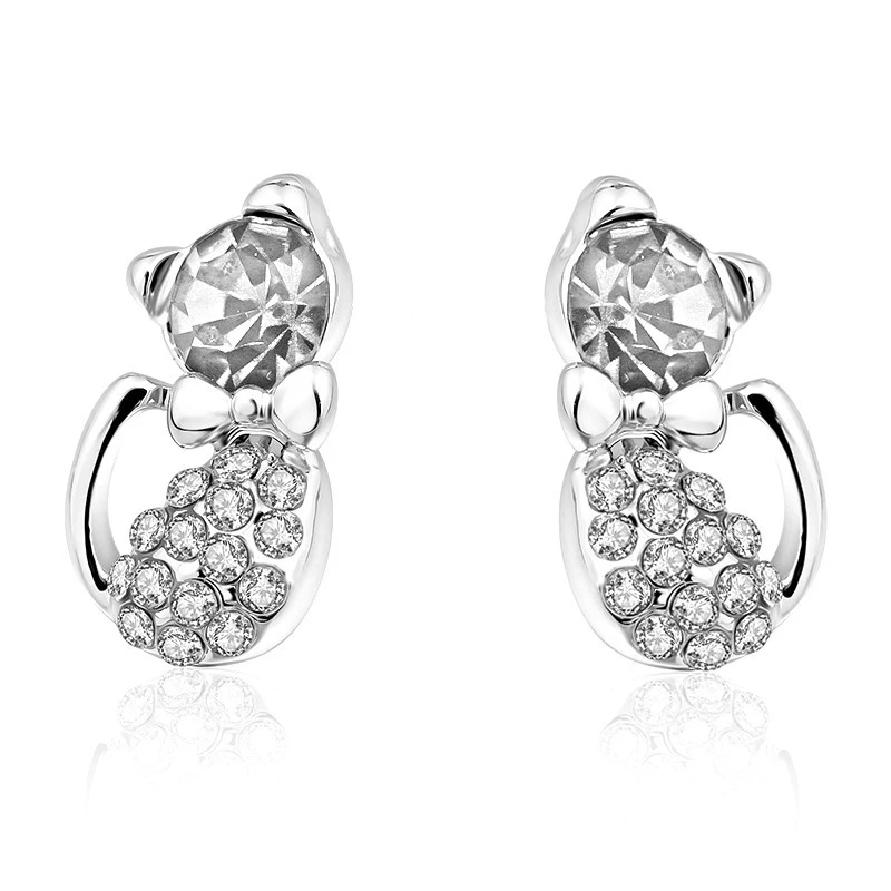 Cute Kitty Water Diamond Stud Earrings