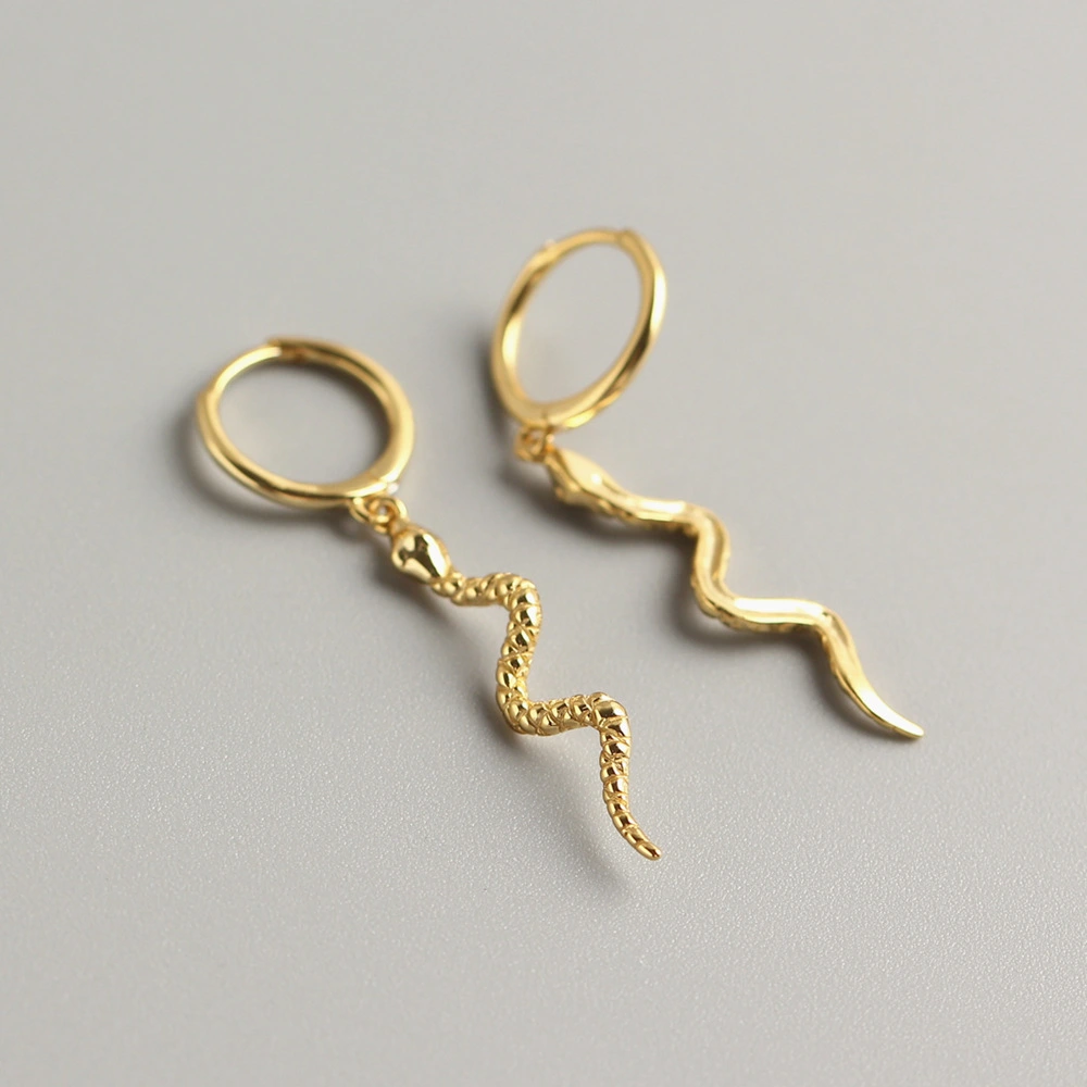 S925 Sterling Silver Long Snake Earrings