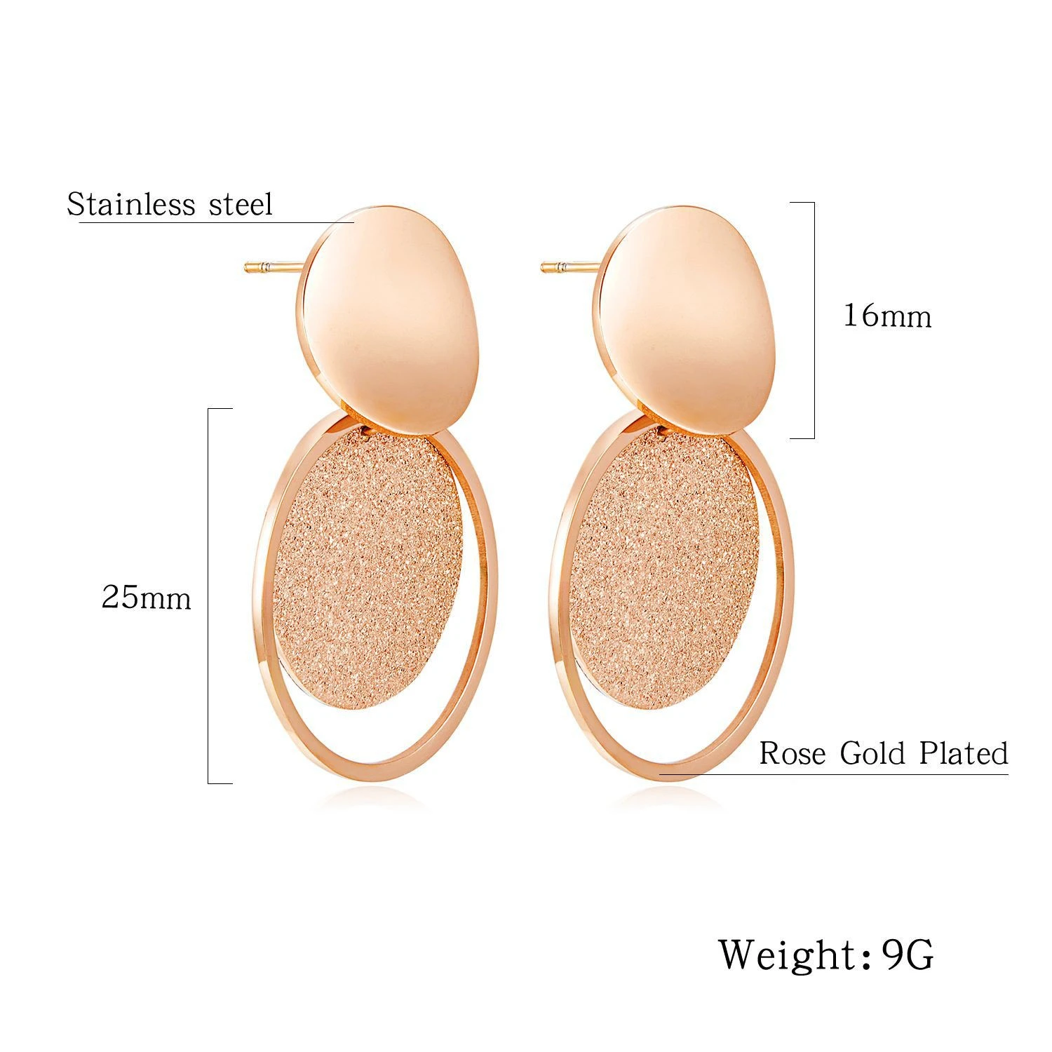 Golden frosted round earrings