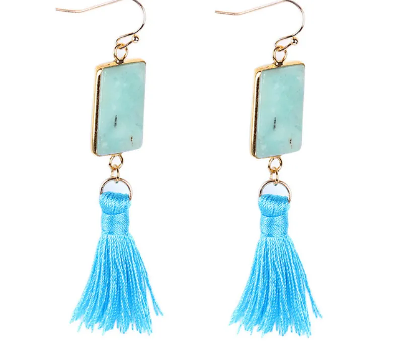 Short tassel earrings natural stone