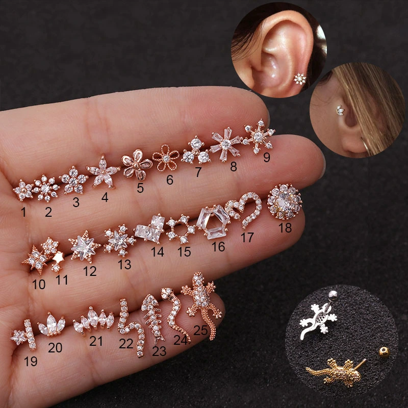 Micro-inlaid zircon ear bone nails