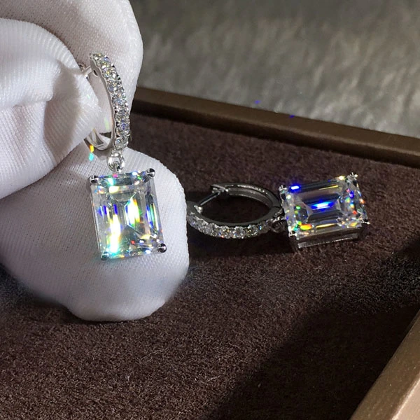 Rectangular white zircon earrings
