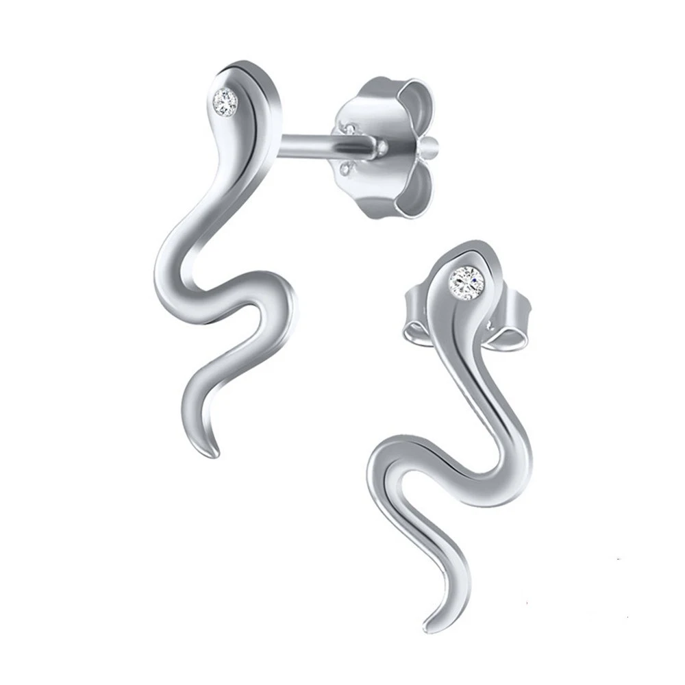 Snake shaped sterling silver stud earrings