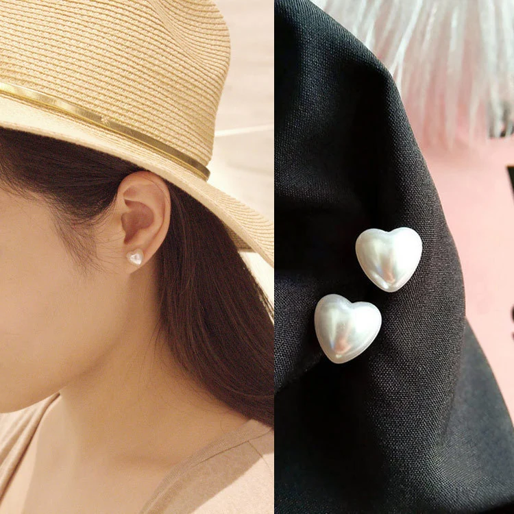 White glossy heart stud earrings