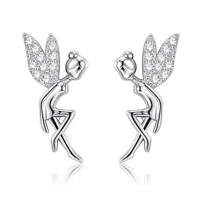 New Wings Girl Flower Fairy Stud Earrings