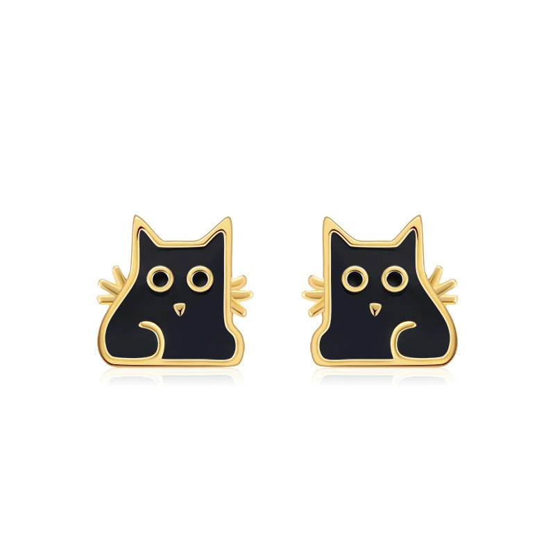 S925 cartoon black cat sterling silver earrings