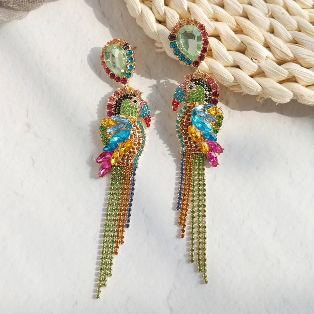 Fancy diamond animal-shaped parrot earrings