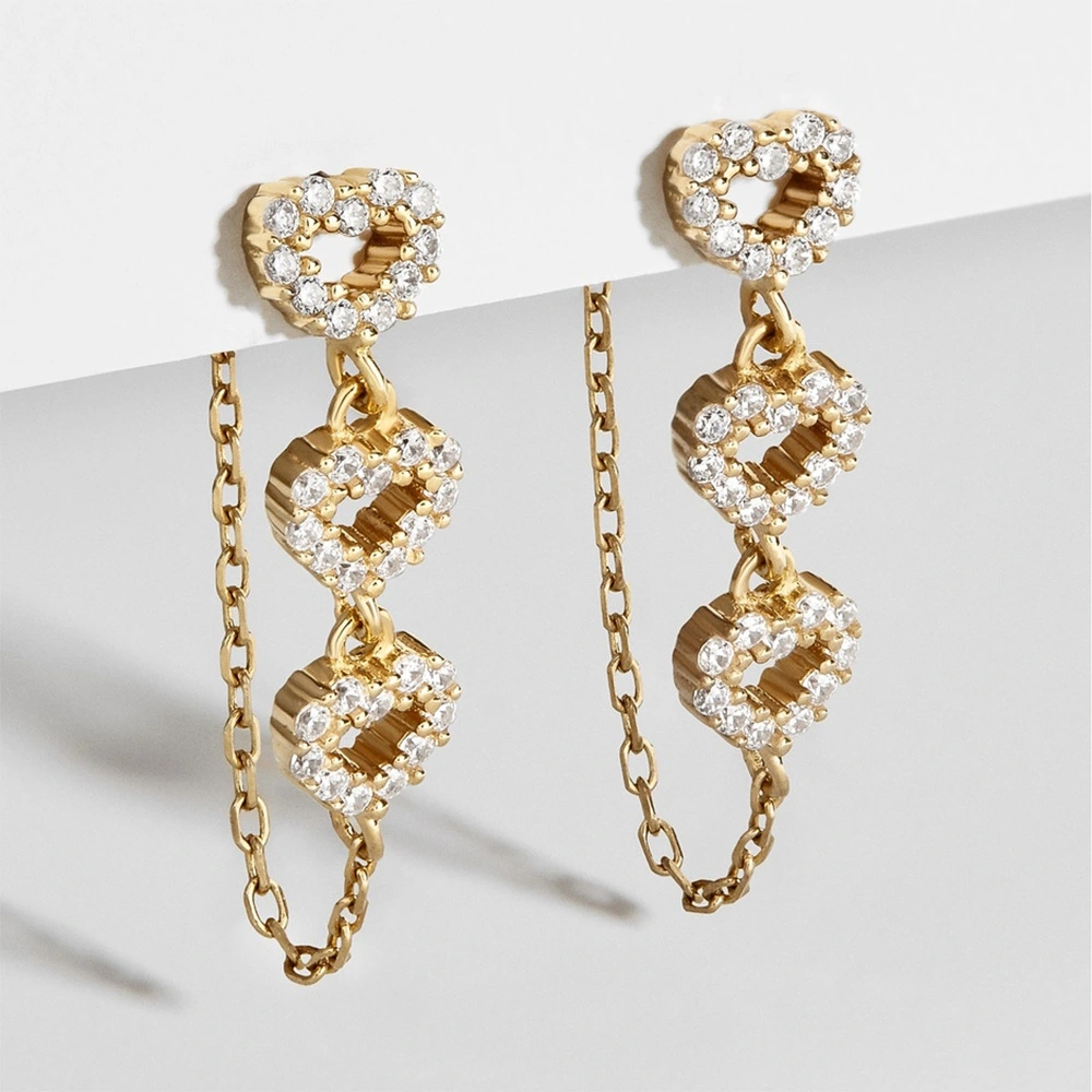 Diamond Heart Chain Pendant Earrings