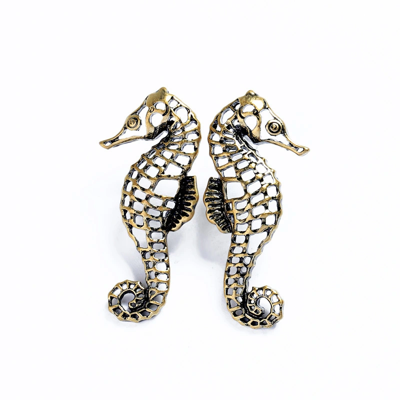 Vintage Hollow Seahorse Stud Earrings