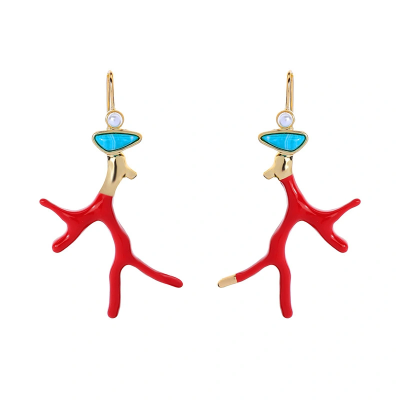 Temperament wild imitation coral earrings