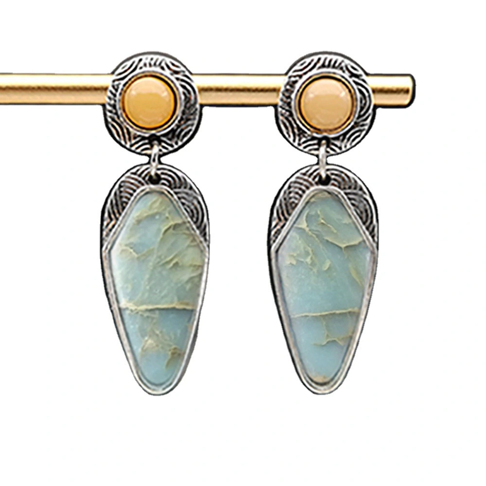 Topaz with marble ethnic pattern retro earrings