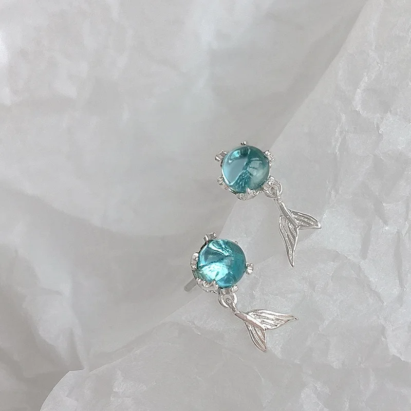 Blue Foam Fishtail 925 Sterling Silver Earrings