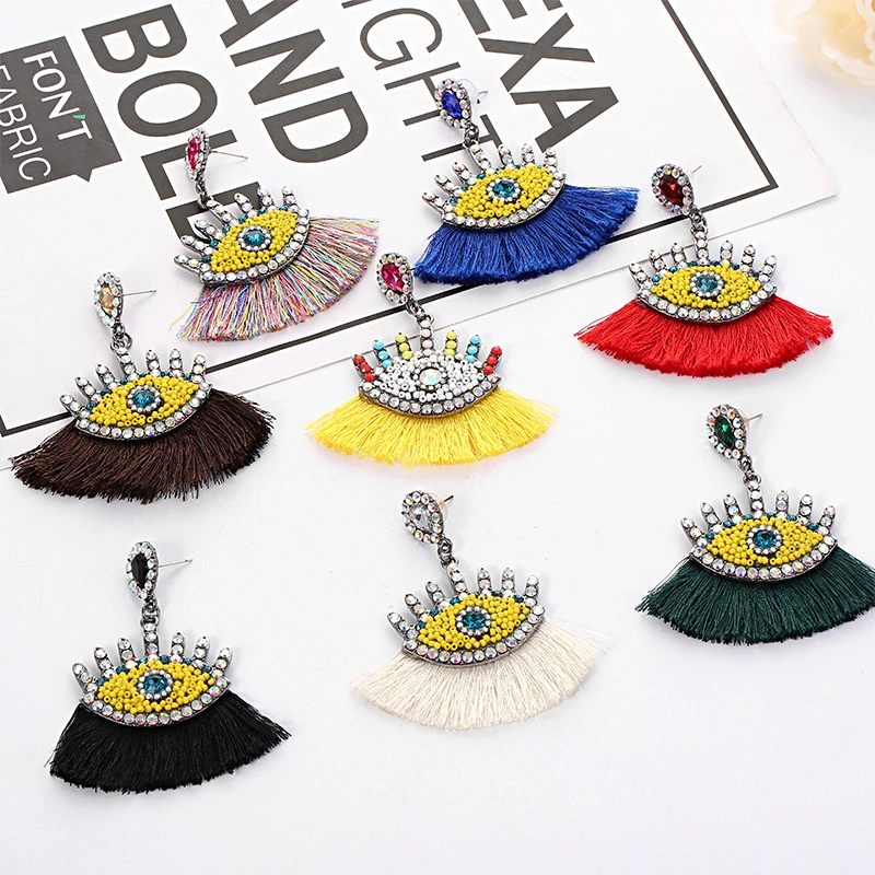 Diamond tassel earrings female demon eye