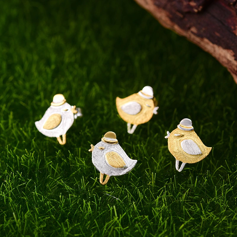 Cute hat bird sterling silver earrings