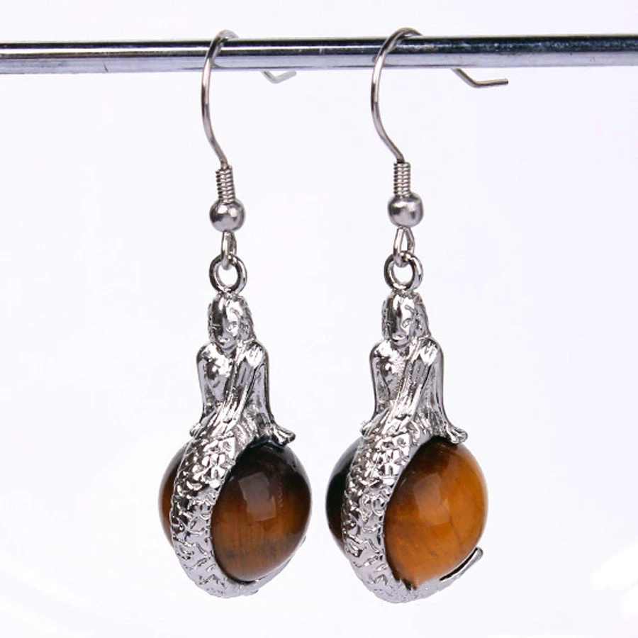 Natural Crystal Mermaid Earrings and Earrings