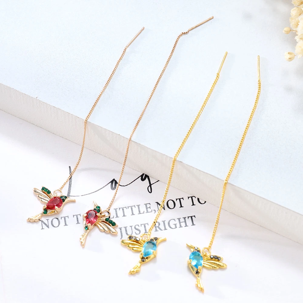 Long Fringed Bird Stud Earrings