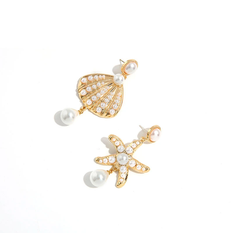 Shell starfish pearl tassel earrings women