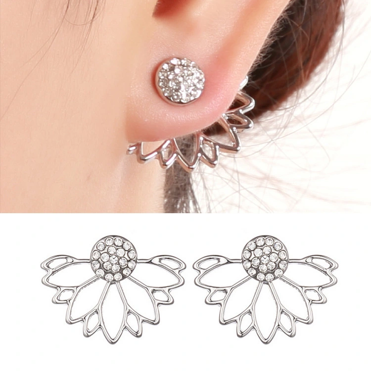 Hollow lotus shape full diamond earrings