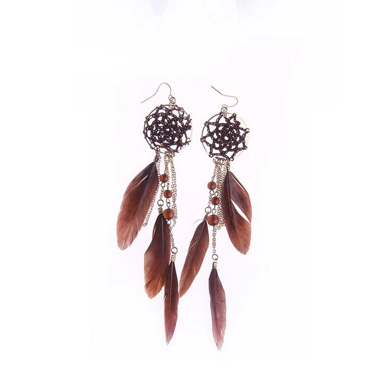 Chain tassel feather earrings