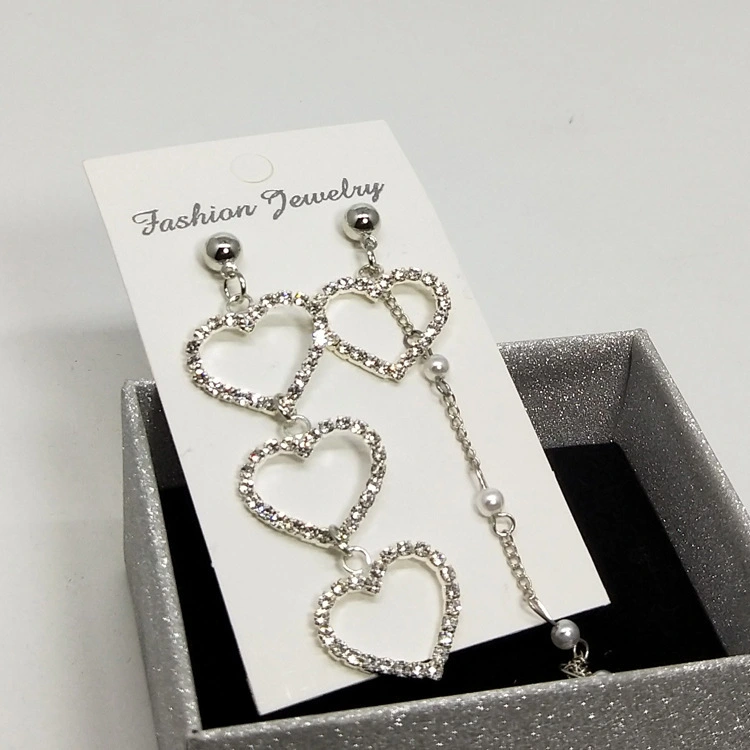 New Heart Shaped Asymmetric Diamond Pearl Earrings