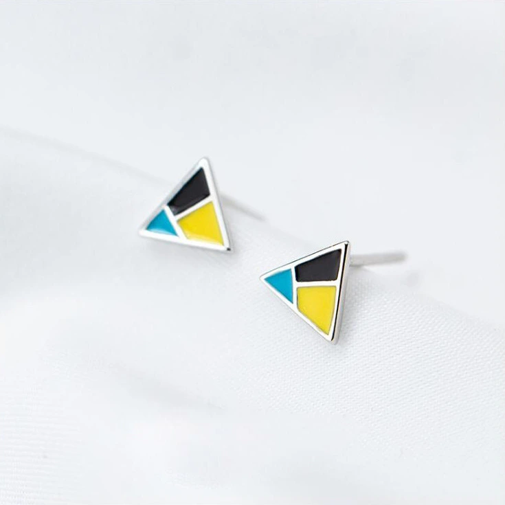 Triangle color block earrings Korean version