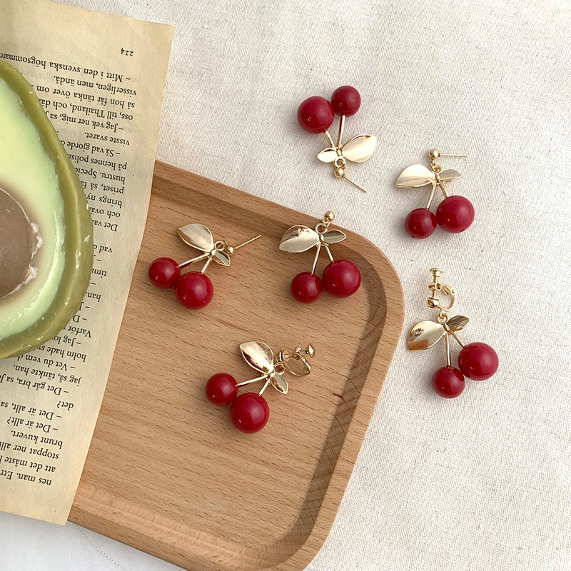 Little Cherry Literature Red Temperament Earrings