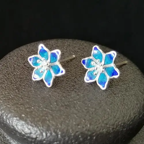 Sterling Silver Cloisonne Flower Stud Earrings