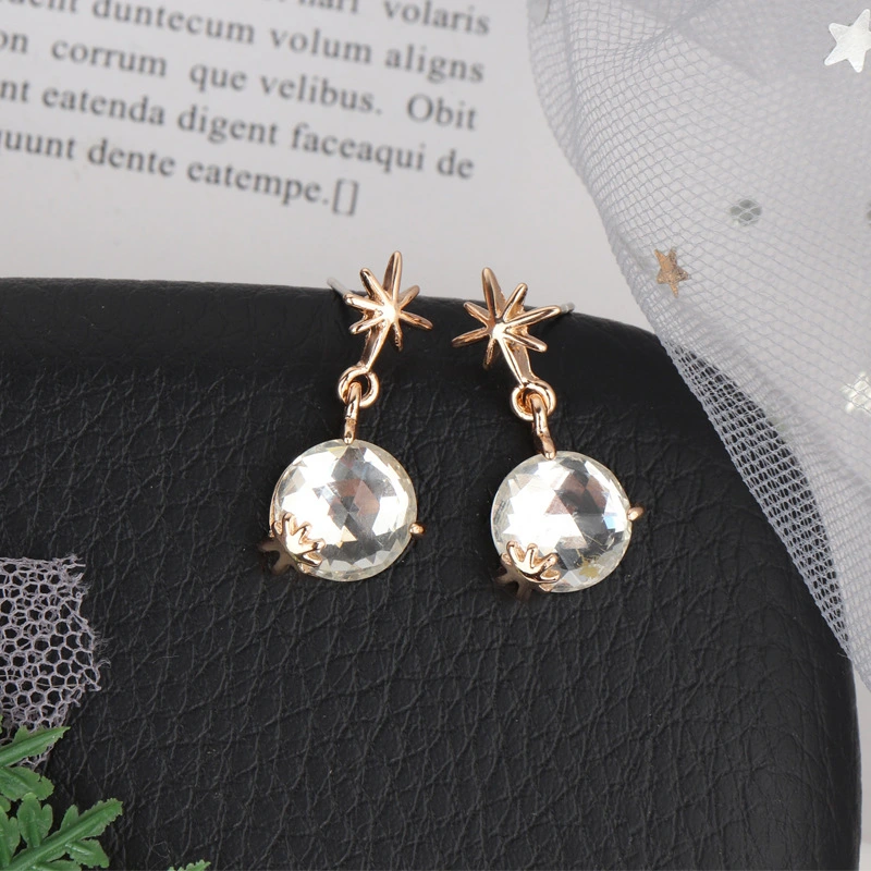 Hexagonal star round glass earrings