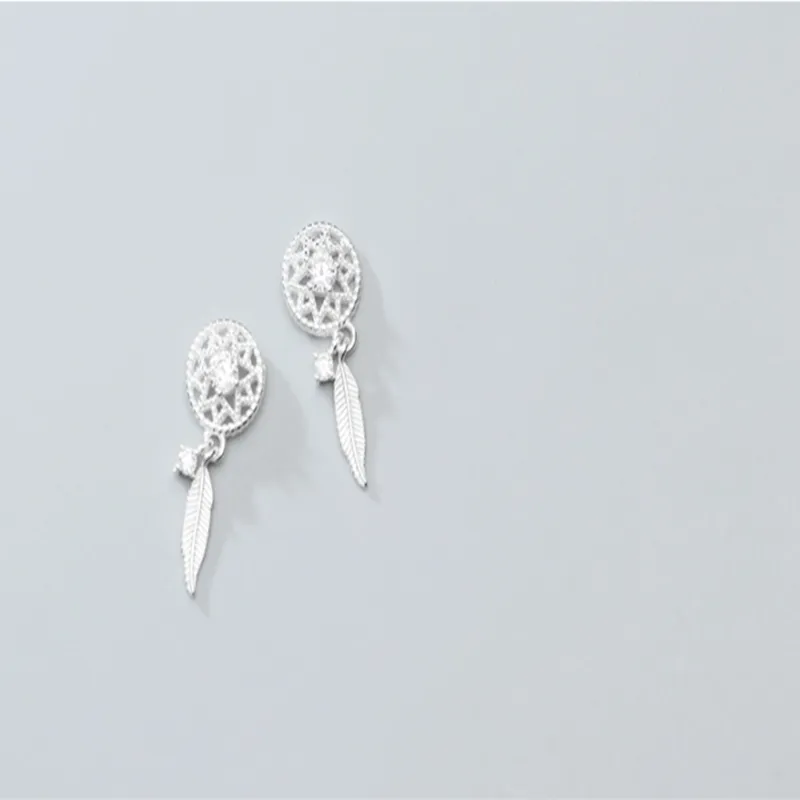 Fashion Small Diamond Mesh Temperament Feather Earrings