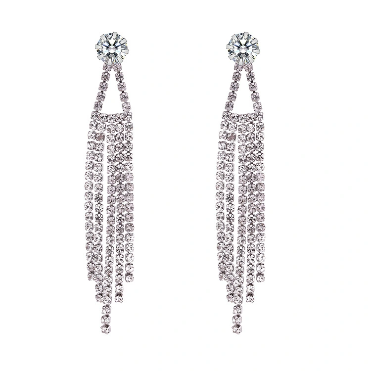 Tassel rhinestone claw chain full diamond earrings