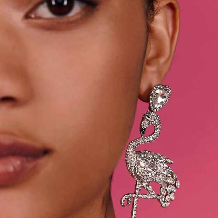 Alloy Diamond Flamingo Earrings