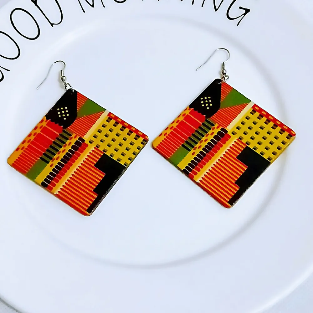 Vintage wooden square earrings