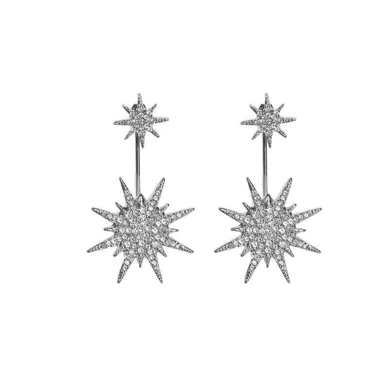 Diamond and eight-pointed star shiny earrings