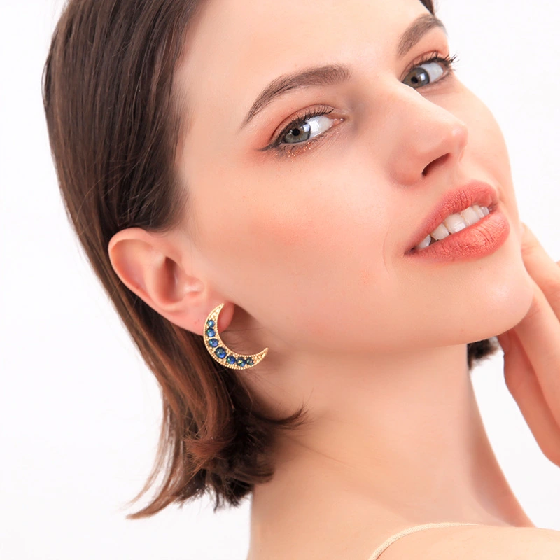 Stud Earrings Female Symmetrical Moon Colorful