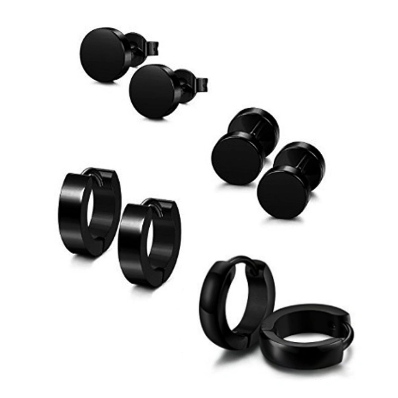 Round dumbbell set stainless steel earrings