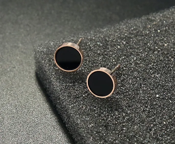 New simple black round rose gold earrings female wild titanium steel hypoallergenic earrings trend earrings