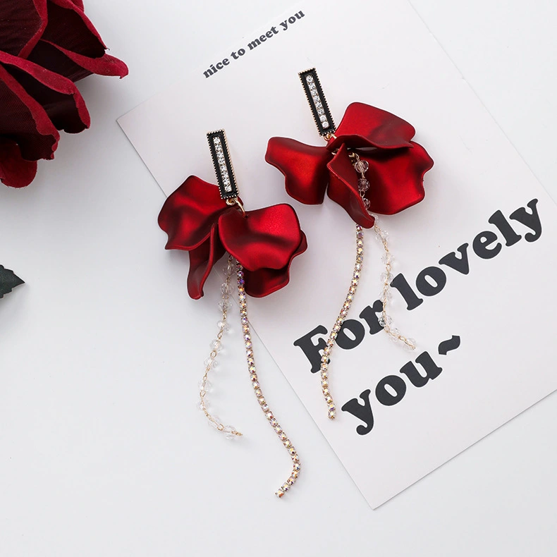 Red rose petal sequin big earrings