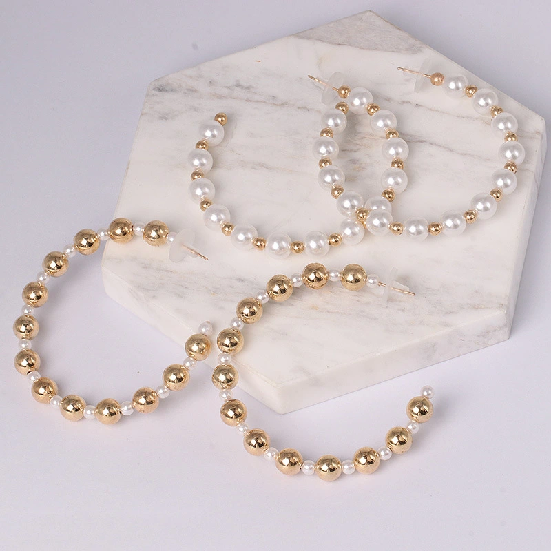 Pearl circle big earrings